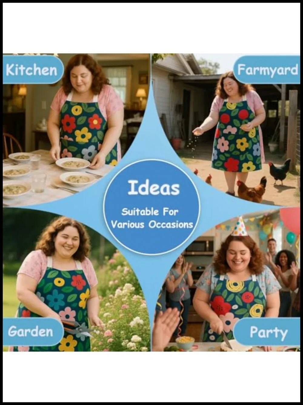 Unisex Plus Size Bib Apron with Pockets - 5 Pockets Adjustable Neck